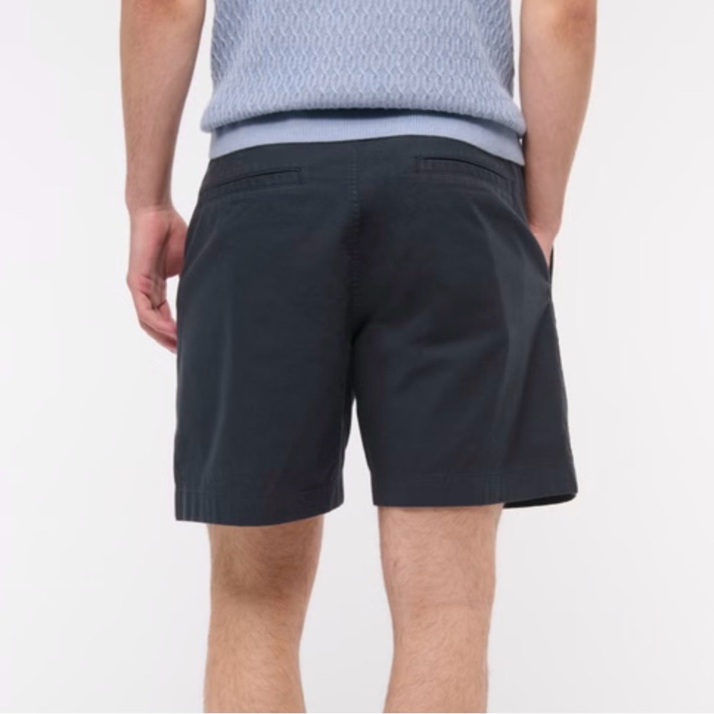 Abercrombie mens linen cotton blend navy blue plainfront 8” relaxed shorts BNWT - Picture 2 of 8
